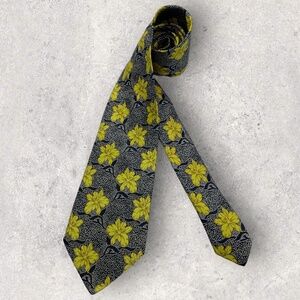 CACHAREL XL Navy/Gray/Gold Art Floral Silk LUXURY Tie ITALY